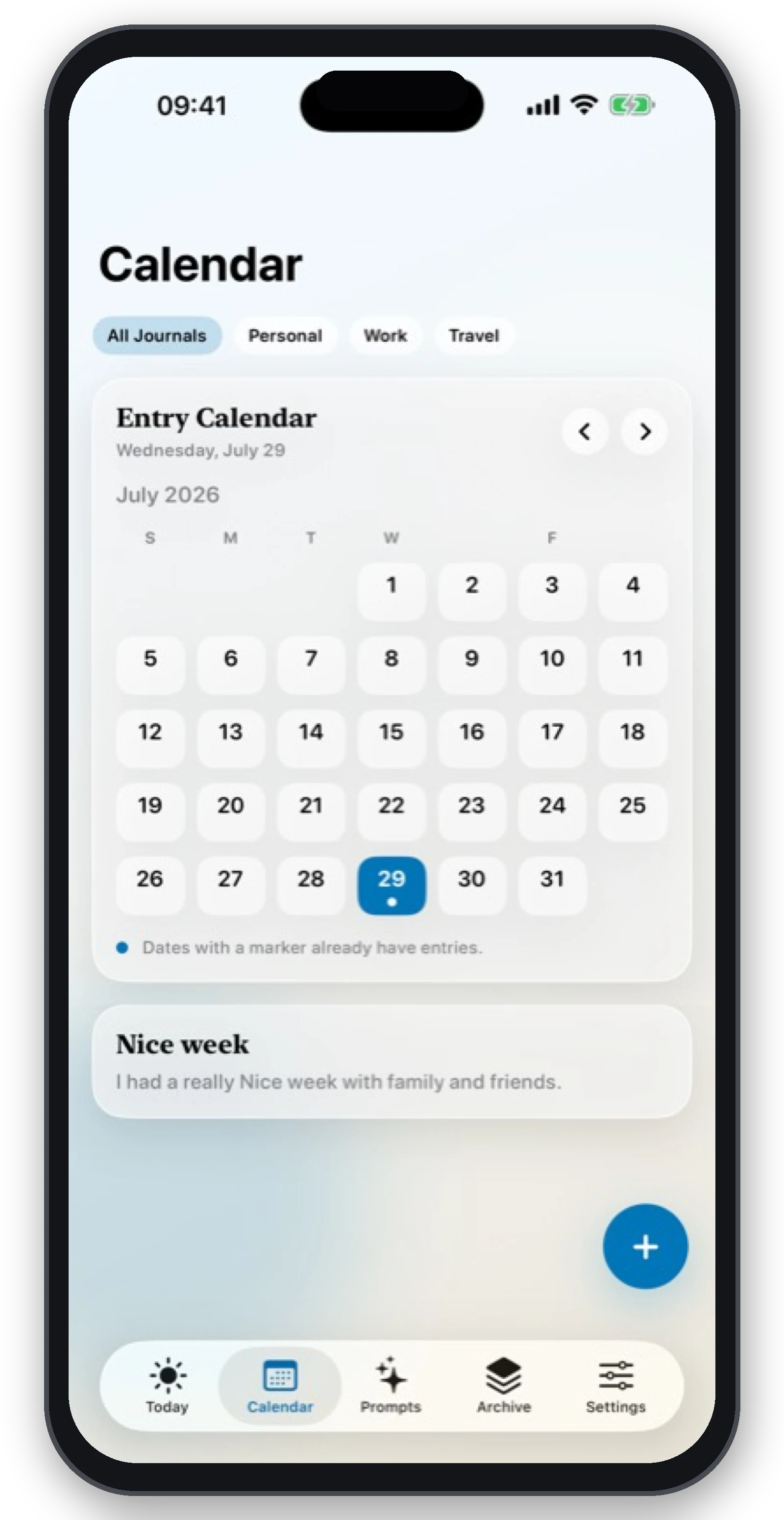 Calendário de entradas do JournalNow